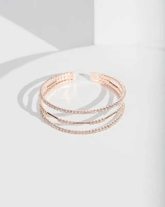 Rose Gold Crystal Triple Row Cuff Bracelet sold by Collete Hayman