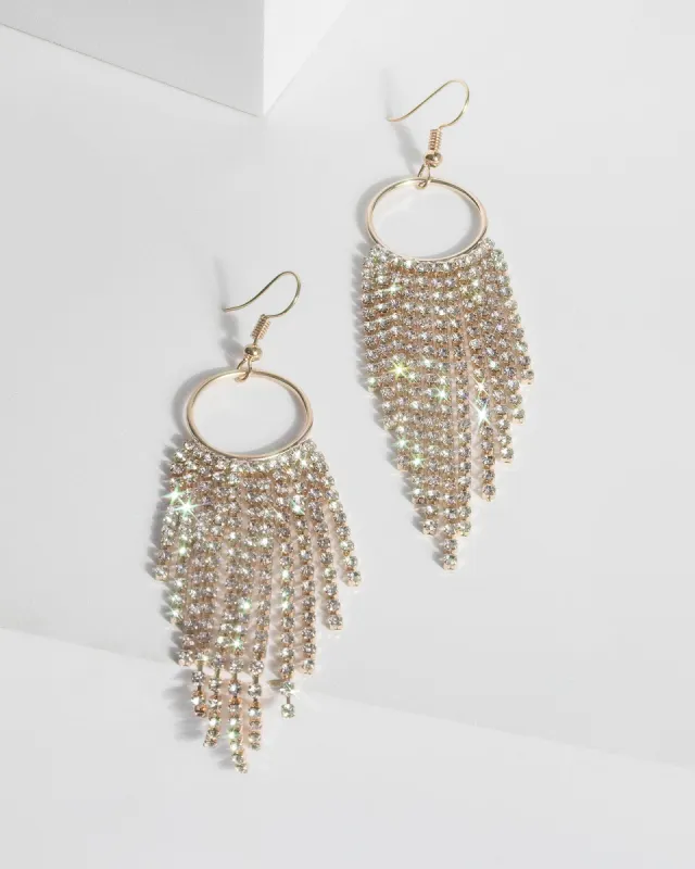 Gold Circle With Diamante Tassel Drop Earrings sold by Collete Hayman