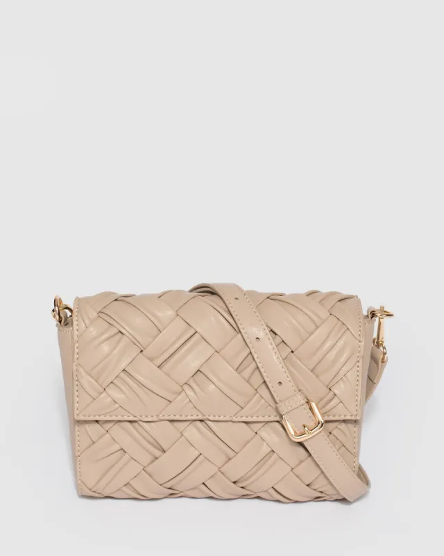 Taupe Jehanna Weave Crossbody Bag sold by Collete Hayman