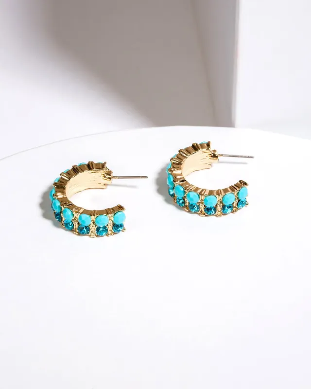 Blue Double Crystals Huggie Hoop Earrings sold by Collete Hayman