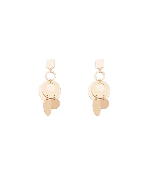 Brushed Gold Tone Mixed Metal Shapes Drop Earrings sold by Collete Hayman