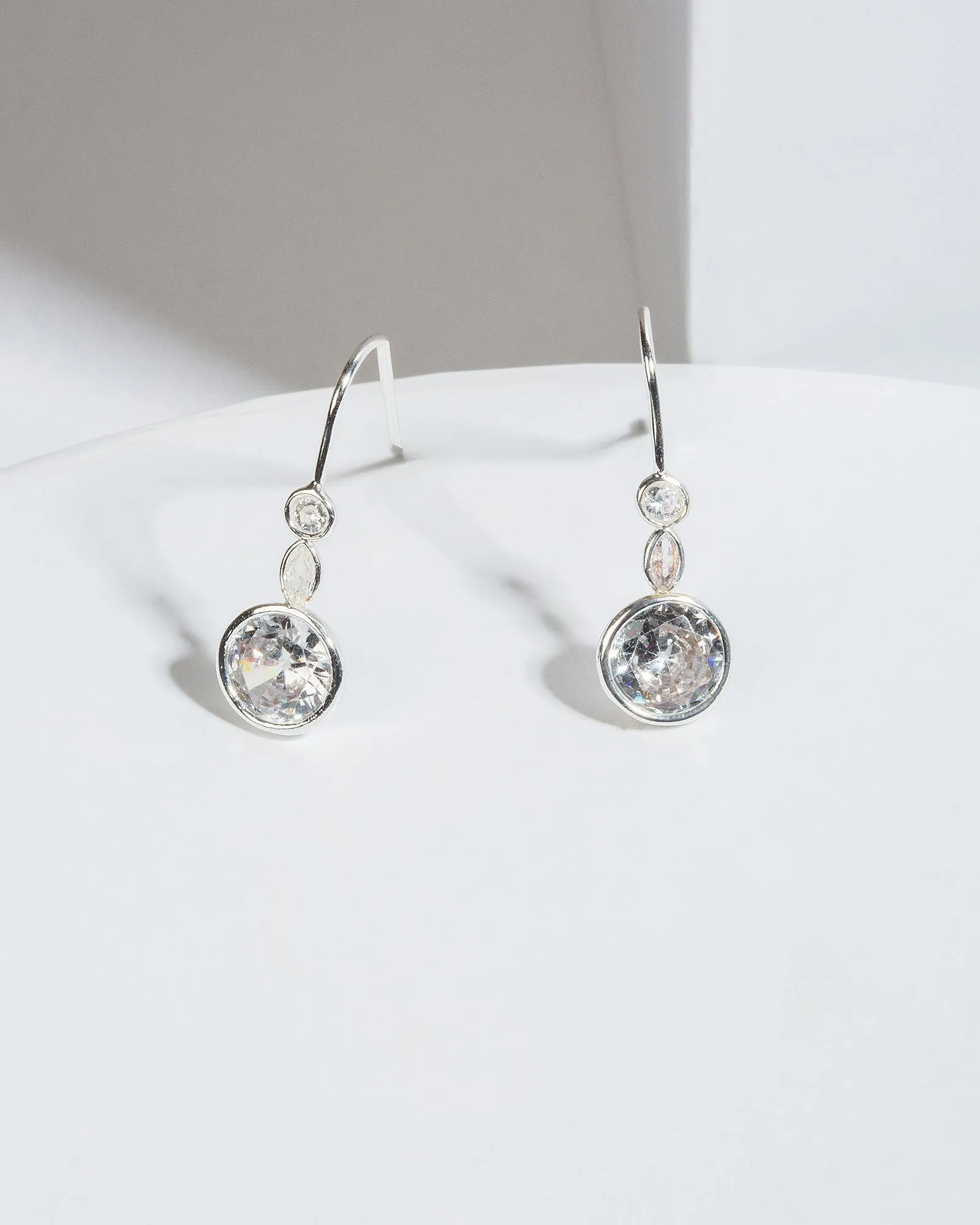 Silver Cubic Zirconia Multi Crystal Post Drop Earrings sold by Collete Hayman