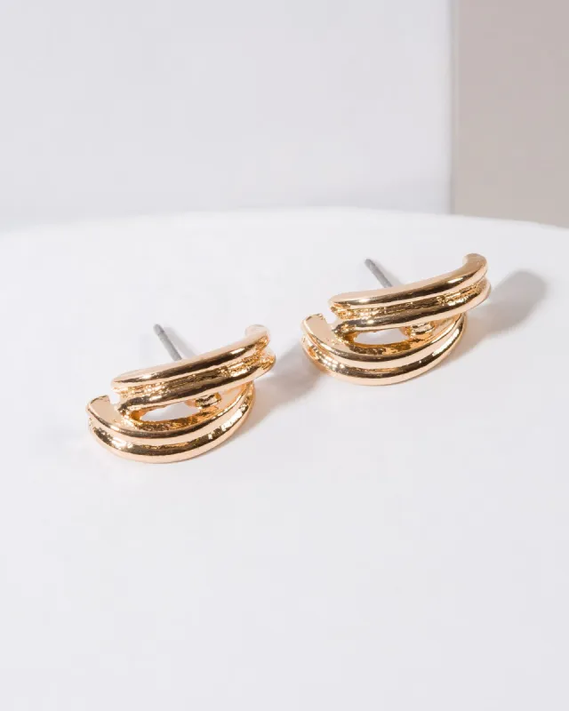 Gold Cross Over Round Stud Earrings sold by Collete Hayman