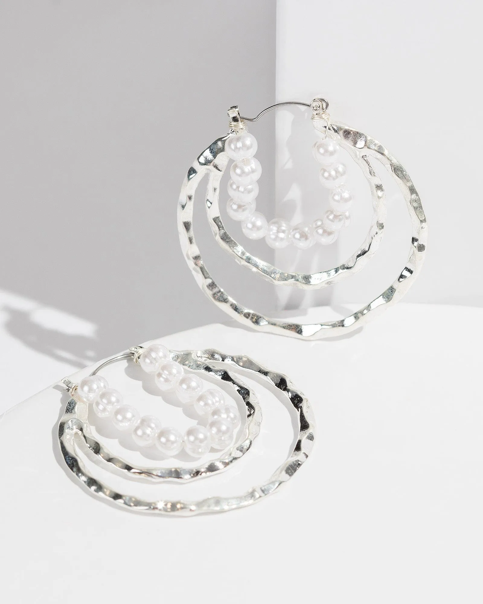 White Pearl Beaded Hoop Earrings sold by Collete Hayman