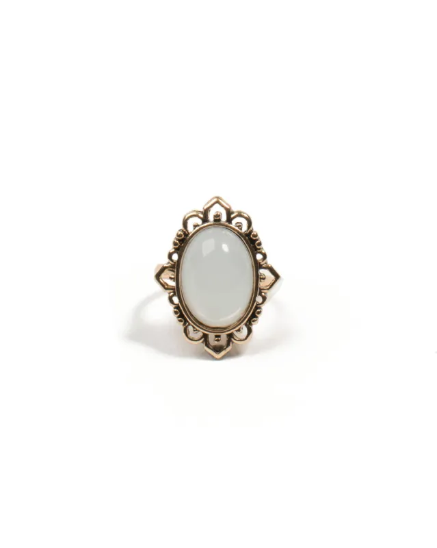 Gold Filigree Edge Ivory Cocktail Ring - Large sold by Collete Hayman