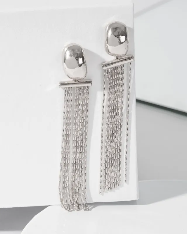 Silver Metal Tassel Drop Earrings sold by Collete Hayman