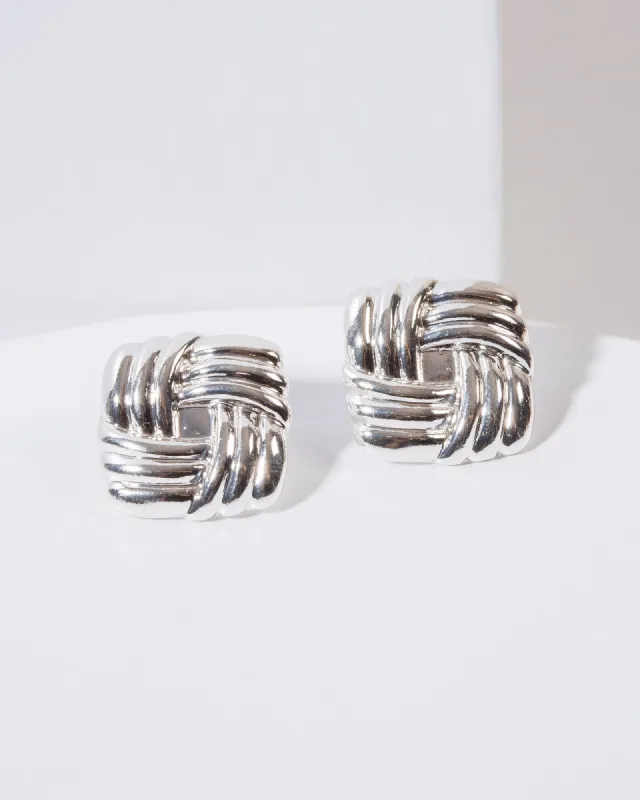 Silver Line Texture Square Large Stud Earrings sold by Collete Hayman