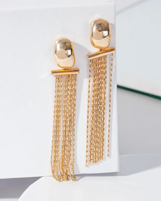 Gold Metal Tassel Drop Earrings sold by Collete Hayman
