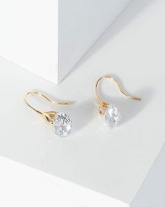 Gold Cubic Zirconia Round Crystal Detail Drop Earrings sold by Collete Hayman