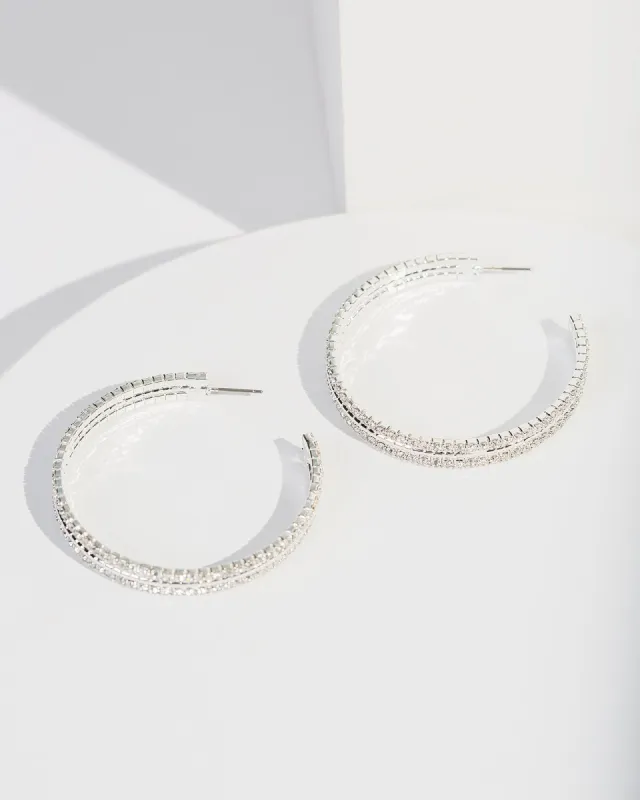 Silver Double Row Crystal Hoop Earrings sold by Collete Hayman