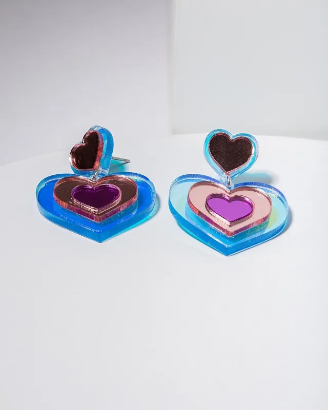 Pink Iridescent Love Heart Earrings sold by Collete Hayman