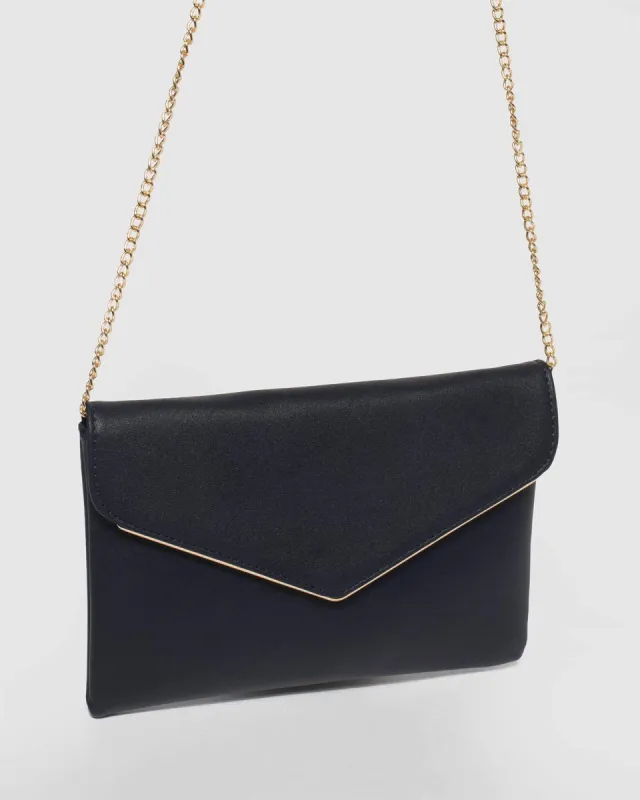 Navy Blue Smooth Samantha Clutch Bag sold by Collete Hayman