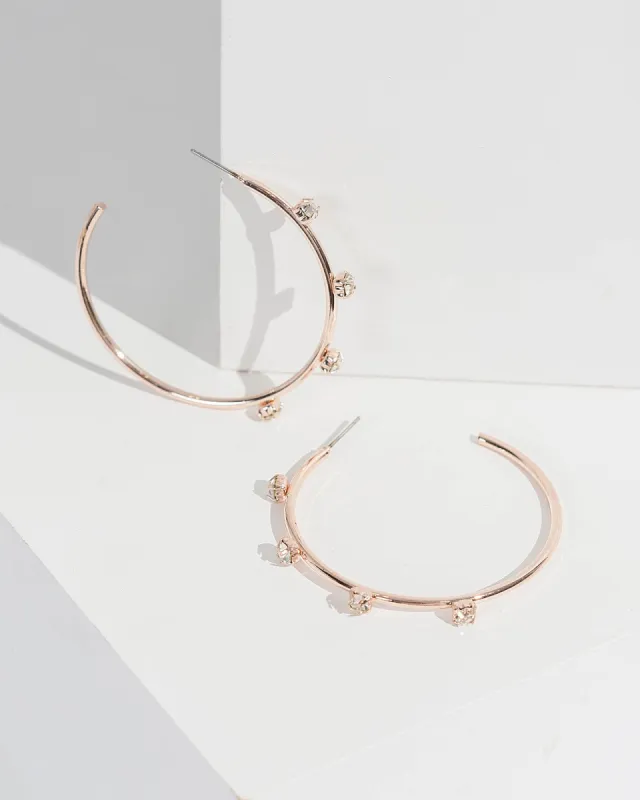 Rose Gold Crystal Embellished Hoop Earrings sold by Collete Hayman