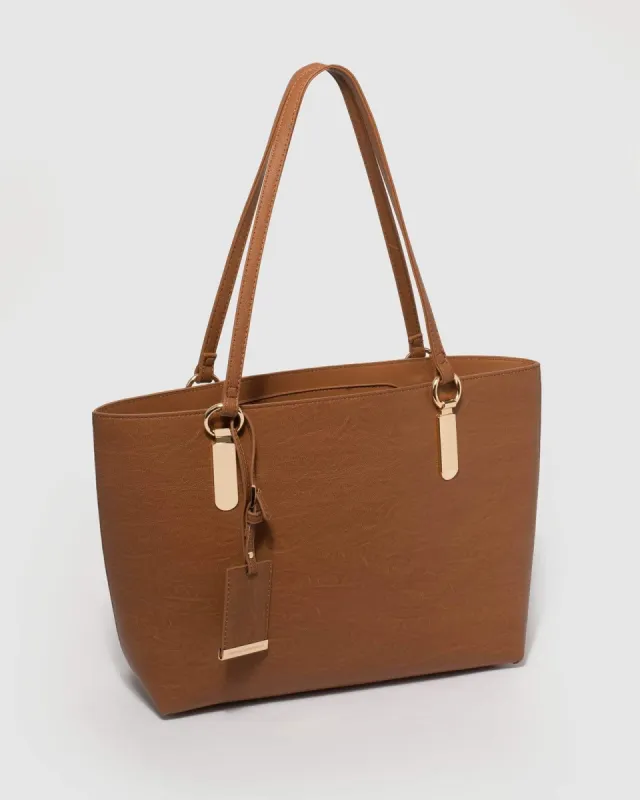 Tan Angelina Medium Tote Bag With Gold Hardware sold by Collete Hayman