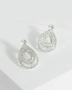 Silver Small Multi Diamante Teardrop Drop Earrings sold by Collete Hayman