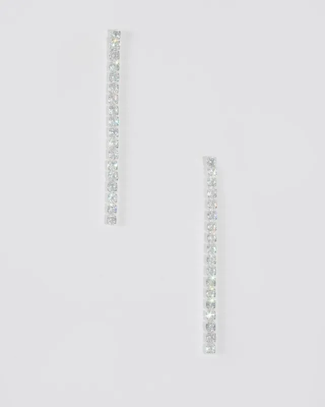 Silver Square Diamante Short Drop Earrings sold by Collete Hayman