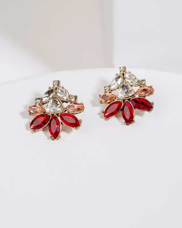 Red Crystal Flower Stud Earrings sold by Collete Hayman