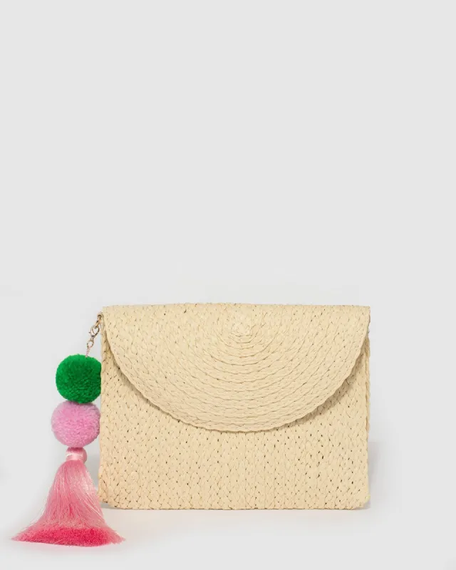 Beige Alessandria Tassel Pouch Bag sold by Collete Hayman