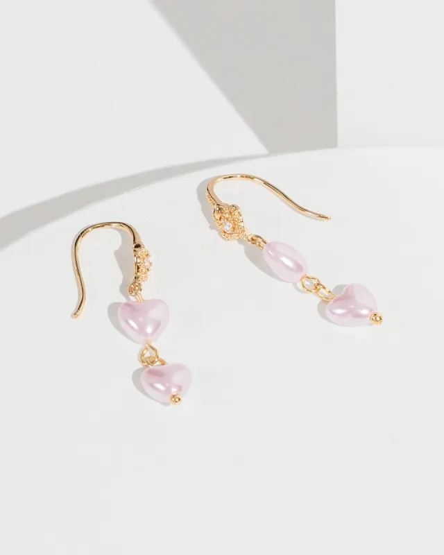 Pink Heart Pearl Hook Drop Earrings sold by Collete Hayman