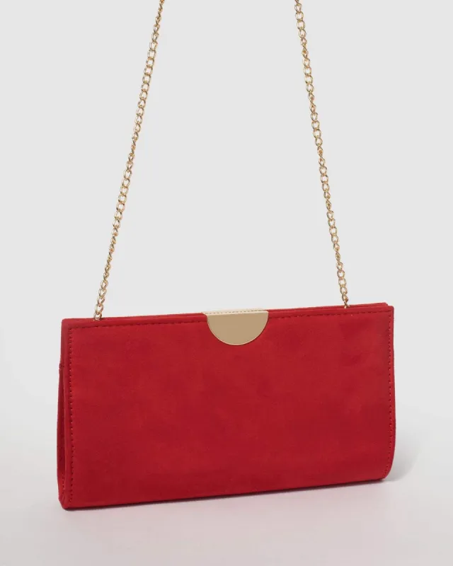 Red Suedette Carlie Clutch Bag sold by Collete Hayman
