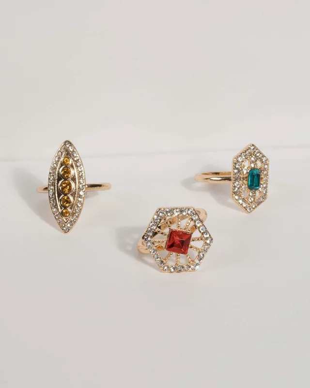 Multi Crystal Geometric Ring Set sold by Collete Hayman