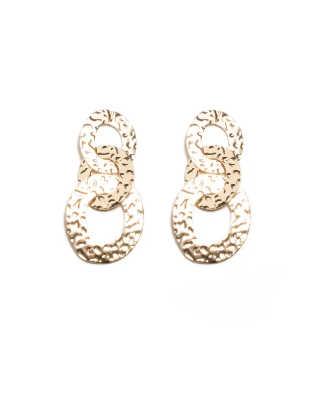 Gold Tone Statement Hammered Link Ring Earrings sold by Collete Hayman