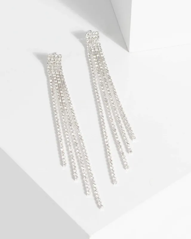 Silver Fine Diamante Cup Chain Tassel Earrings sold by Collete Hayman