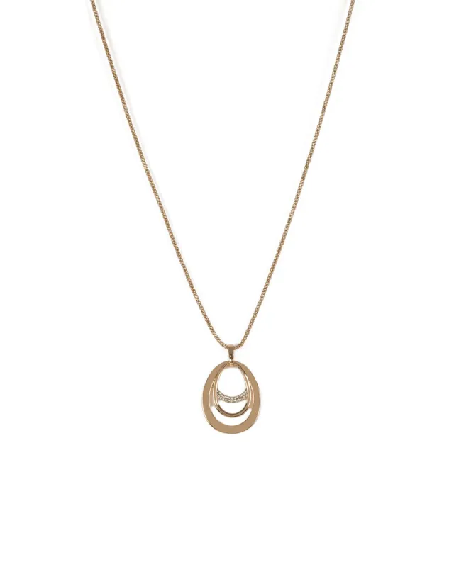 Crystal Gold Tone Oval Pave Circle Pendant Necklace sold by Collete Hayman