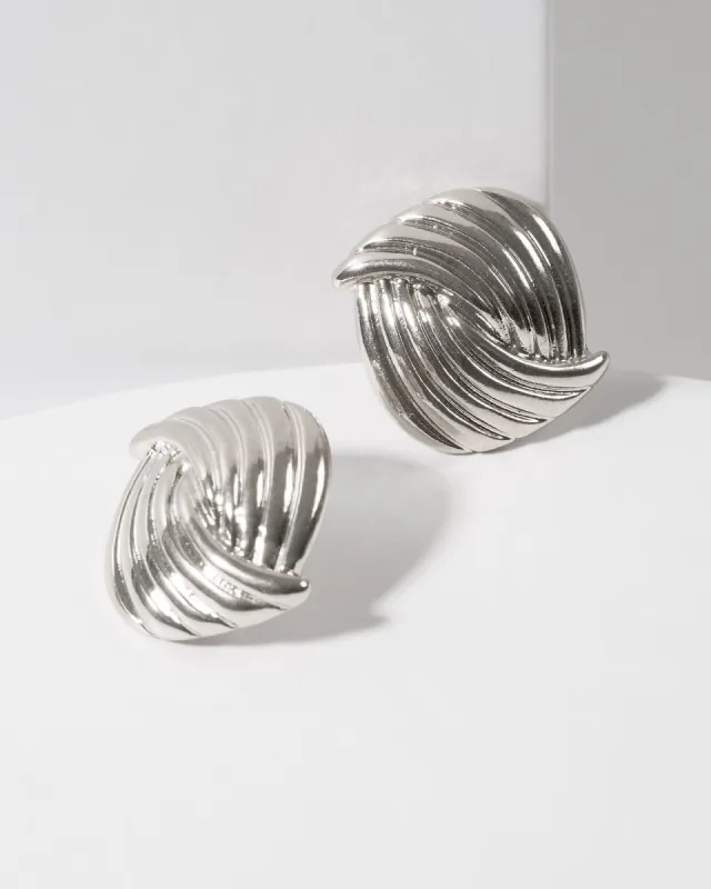 Silver Lined Overlap Large Stud Earrings sold by Collete Hayman