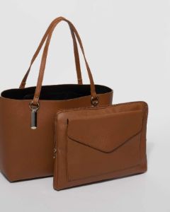 Tan Angelina Tote Bag With Silver Hardware sold by Collete Hayman