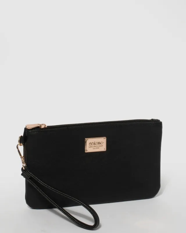 Black Smooth Brooke Wristlet Purse With Gold Hardware sold by Collete Hayman