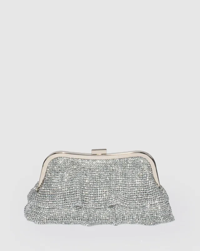 Silver Dione Crystal Clutch Bag sold by Collete Hayman
