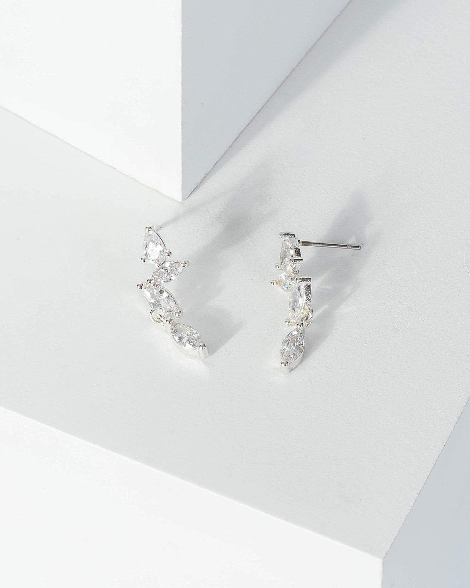 Silver Cubic Zirconia Multi Drop Crystal Stud Earrings sold by Collete Hayman