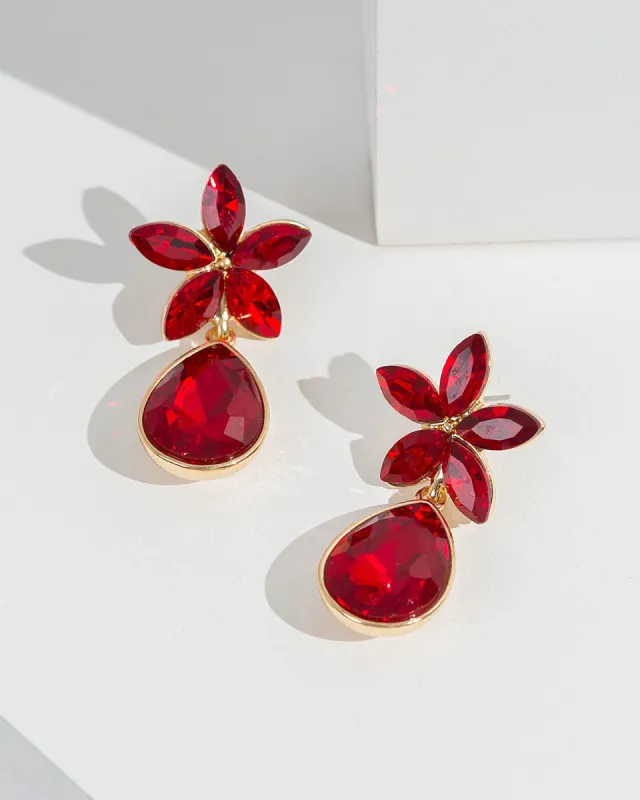 Red Flower Crystal Tear Drop Earrings sold by Collete Hayman