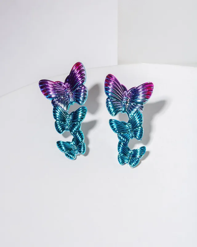Multi Colour Butterfly Trio Drop Earrings sold by Collete Hayman
