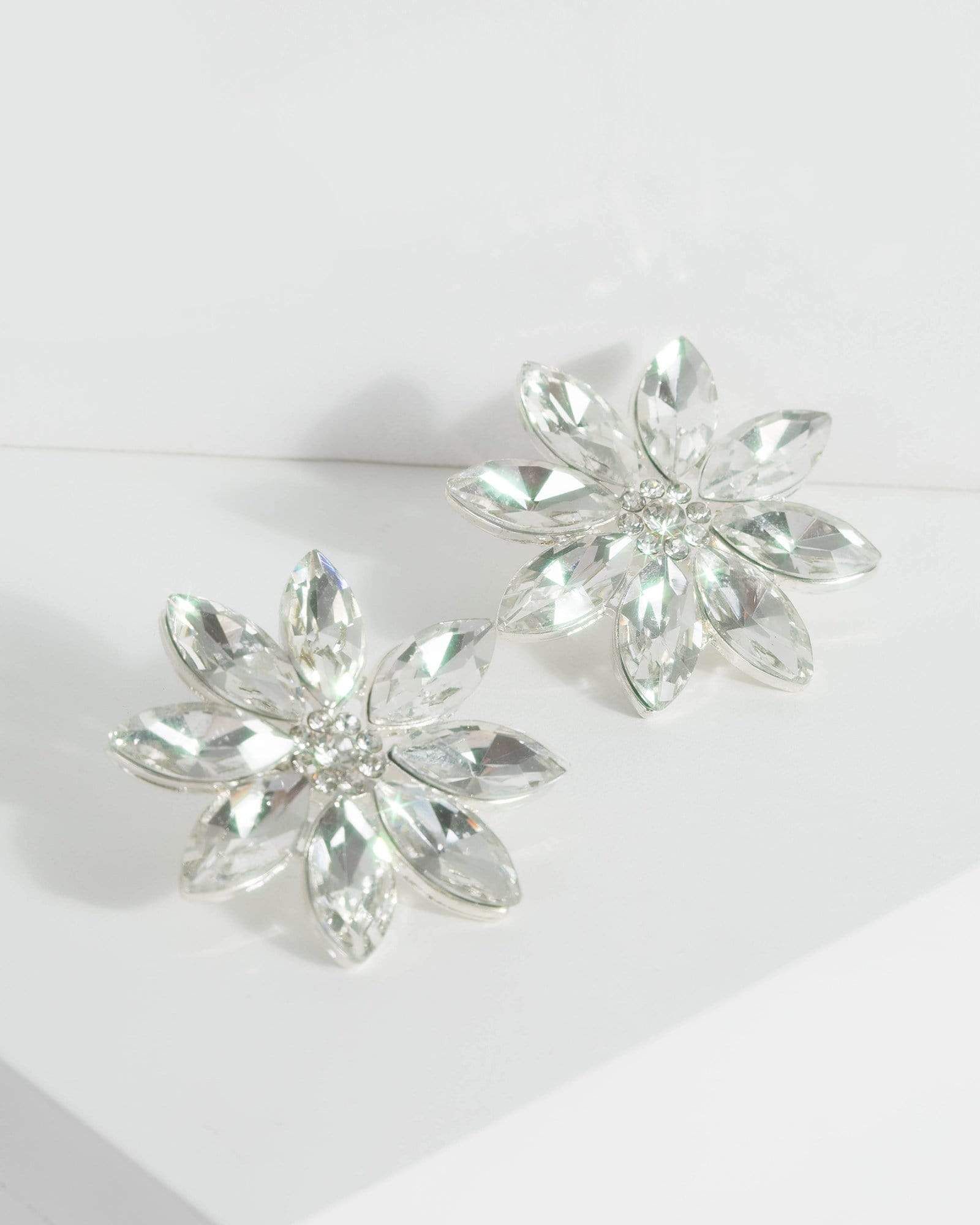 Silver Large Diamante Flower Earrings sold by Collete Hayman