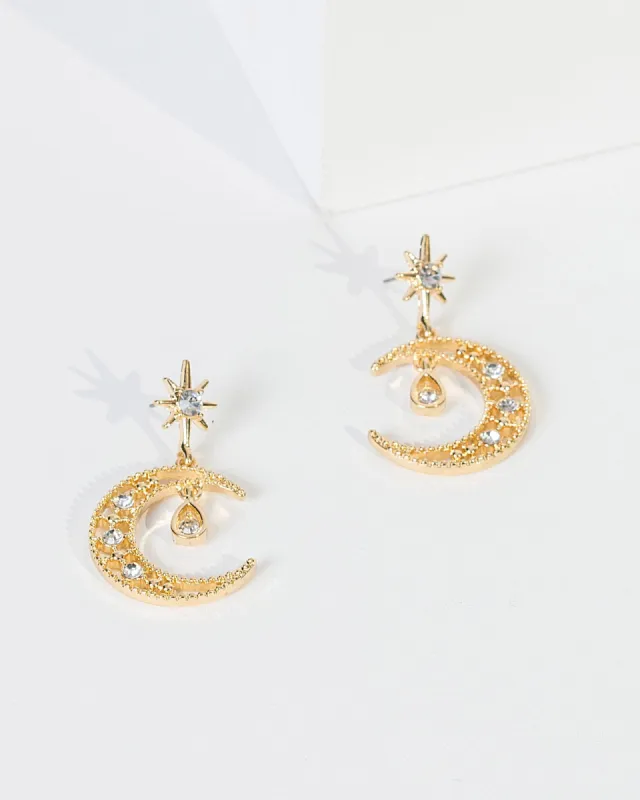 Crystal Moon & Star Drop Statement Earrings sold by Collete Hayman