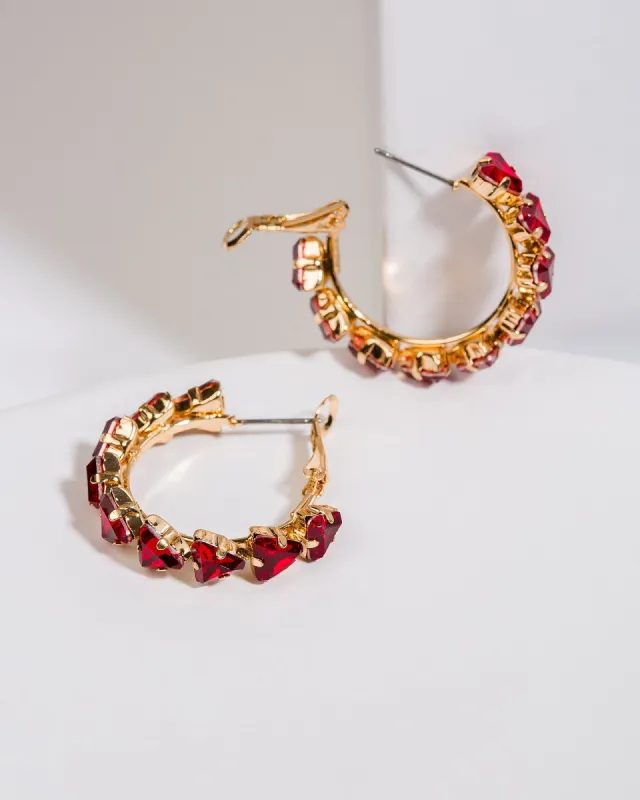 Red Triangle Stone Hoops Earrings sold by Collete Hayman