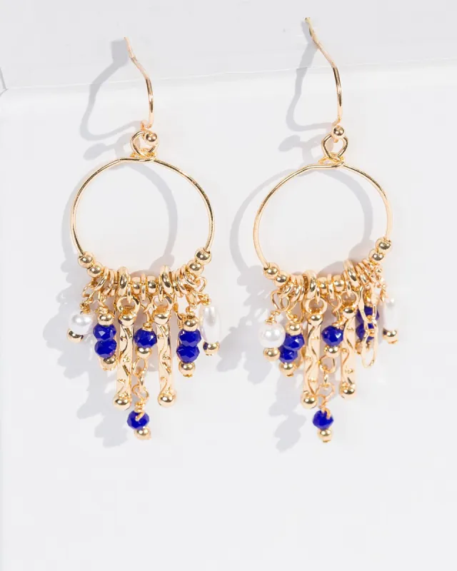 Navy Blue Beaded Tassel Hook Earrings sold by Collete Hayman