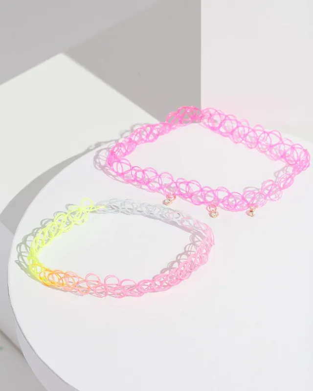 Pink Multi Stretch Choker Necklace sold by Collete Hayman