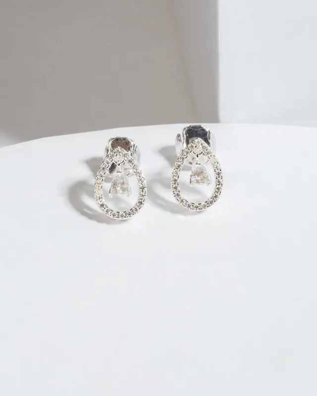 Silver Cubic Zirconia Hanging Teardrop Crystal Stud Earrings sold by Collete Hayman