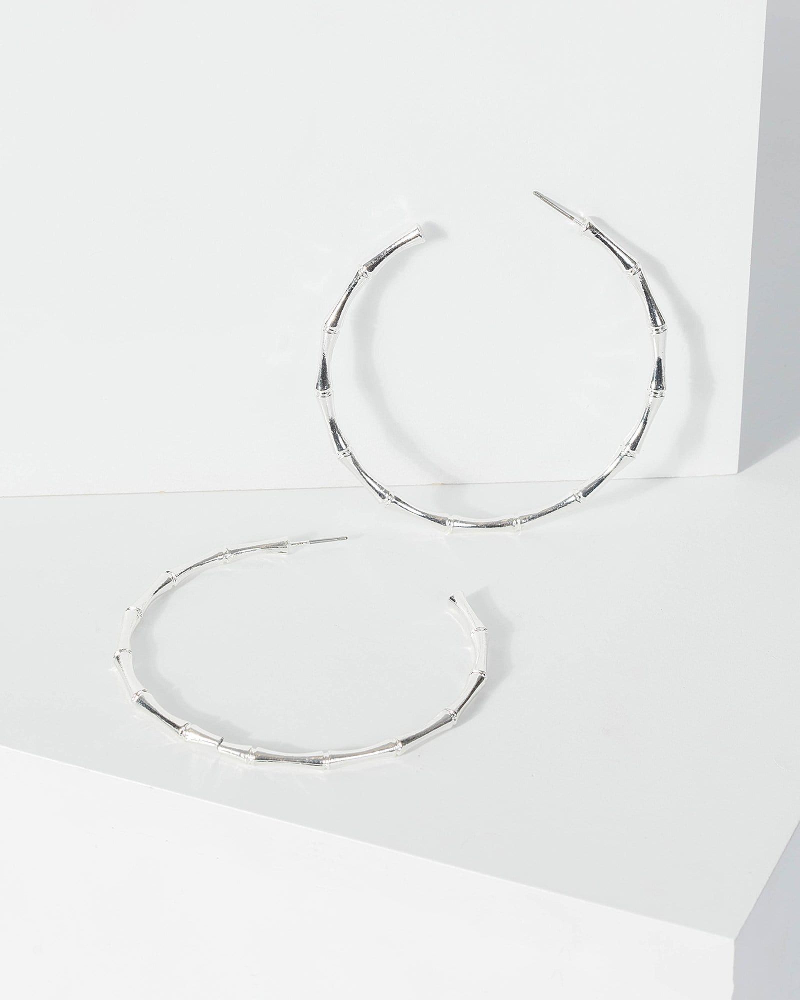 Silver Bamboo Style Hoop Earrings sold by Collete Hayman