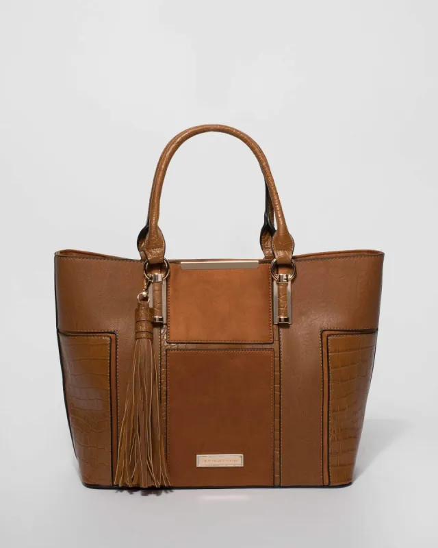 Tan Sally Tassel Tote Bag sold by Collete Hayman
