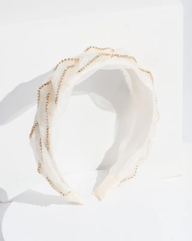 White Crystal Cross Over Headband sold by Collete Hayman