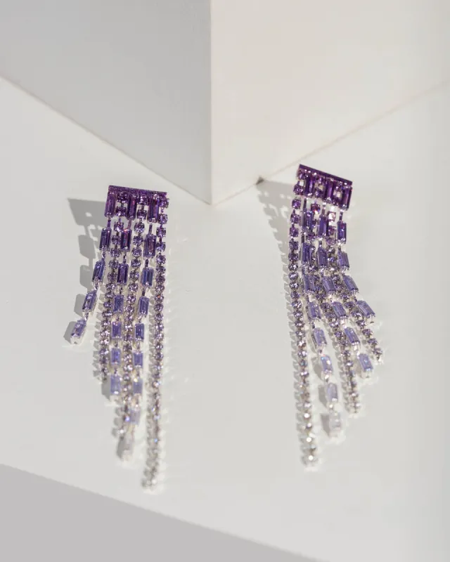 Purple Crystal Asymmetrical Drop Earrings sold by Collete Hayman