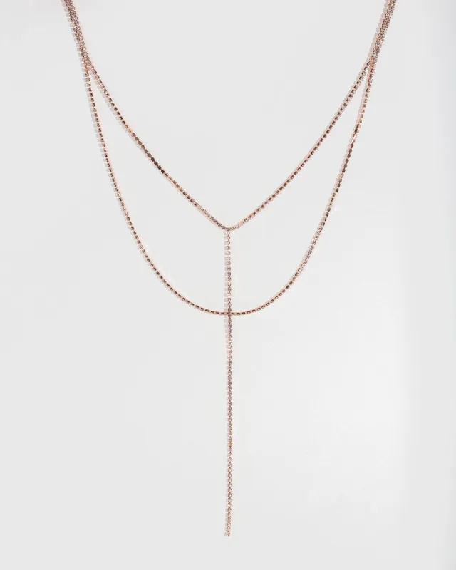 Rose Gold Crystal Lariat Necklace sold by Collete Hayman