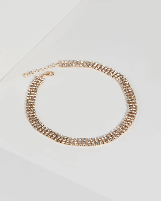 Gold Crystal Multi Row Necklace sold by Collete Hayman