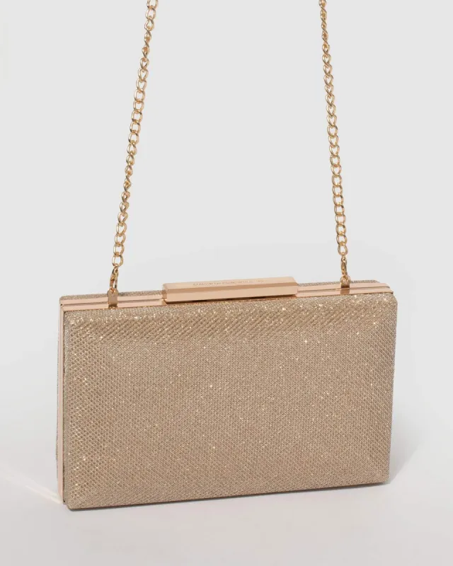 Jaimi Gold Glitter Textured Clutch Bag sold by Collete Hayman