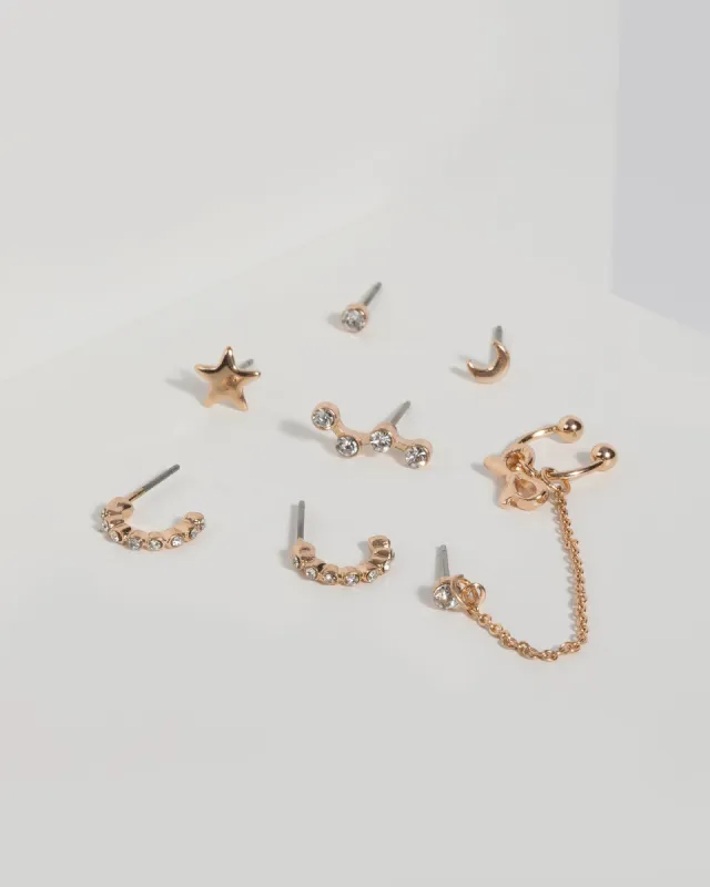 Gold Moon and Flower Earring Set sold by Collete Hayman