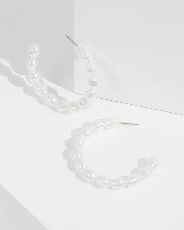 White Pearl Hoop Earrings sold by Collete Hayman